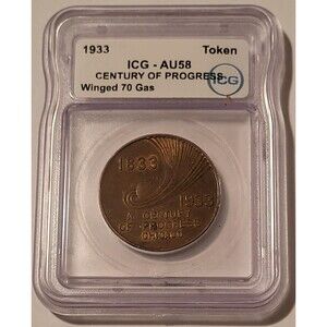 1933 Century of Progress Expo Johnson Winged 70 Gas Token AU58 ICG